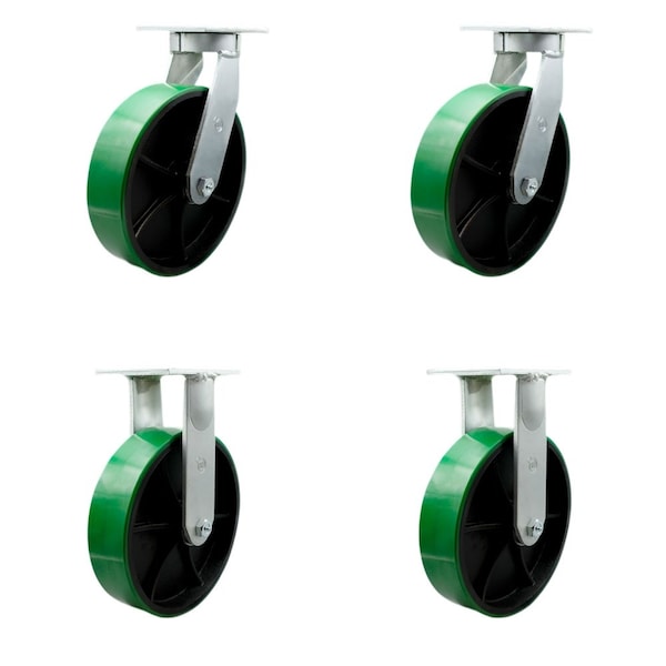 Service Caster 10'' Heavy Duty Green Poly on Cast Iron Caster Set 2 Swivel Locks 2 Rigid, 4PK CRAN-SCC-KP92S1030-PUR-GB-BSL-2-R-2 - main